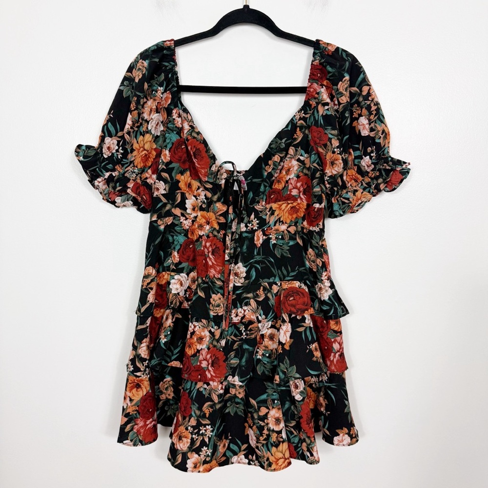 Buddy Love Tammy Floral Tiered Puff Sleeve Mini Dress in Viola Size Medium - Picture 2 of 6